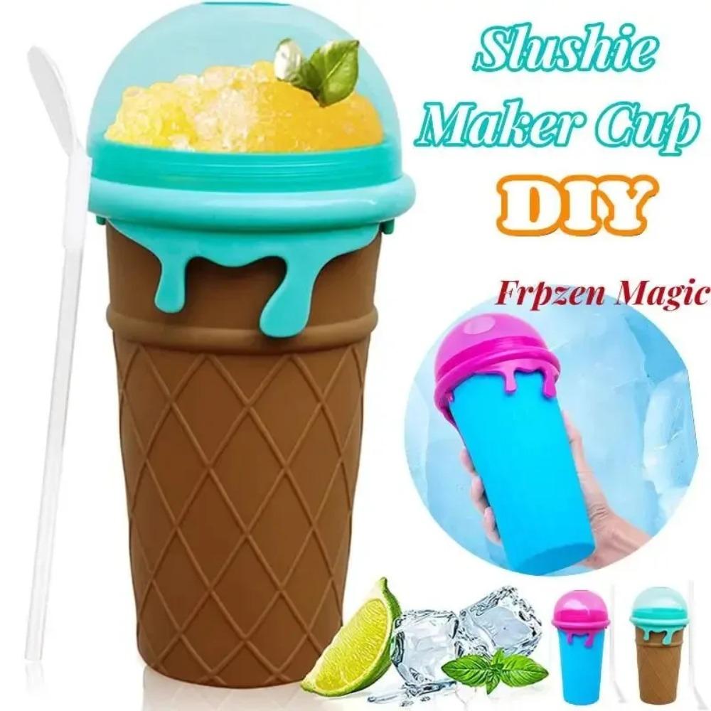 Ice Cream Shape Slushy Cup with Straw Spoon Smoothies Making Cup Homemade Squeeze Cup  Kids