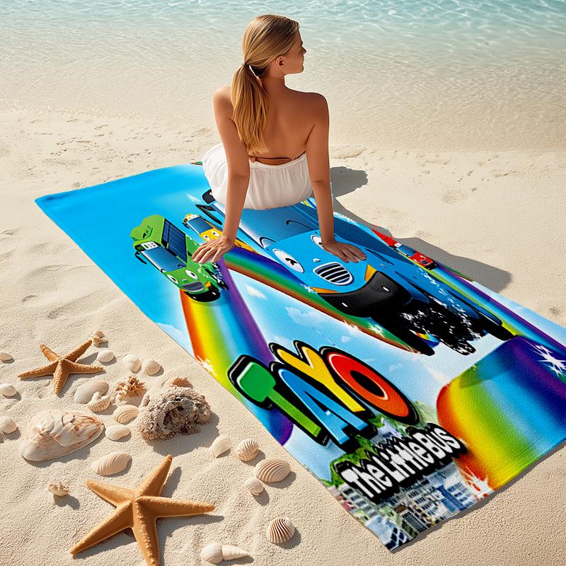 1pc Tayo The Little Bus1 Beach Towel, Comfortable and Thick, and Swimming/Bath/Picnic/Camping Towel, Suitable for Seaside Beaches