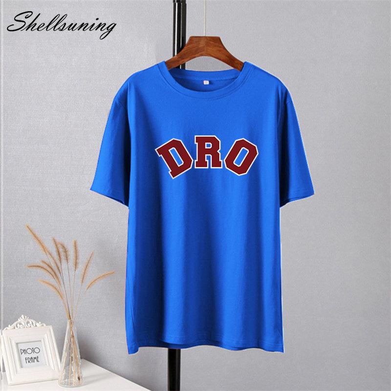 Shellsuning T-shirt da Donna con Stampa Grafica Semplice con Lettere, Estate, Cotone, Maniche Corte, Magliette Casual con Scollo a O, Top Trendy Streetwear