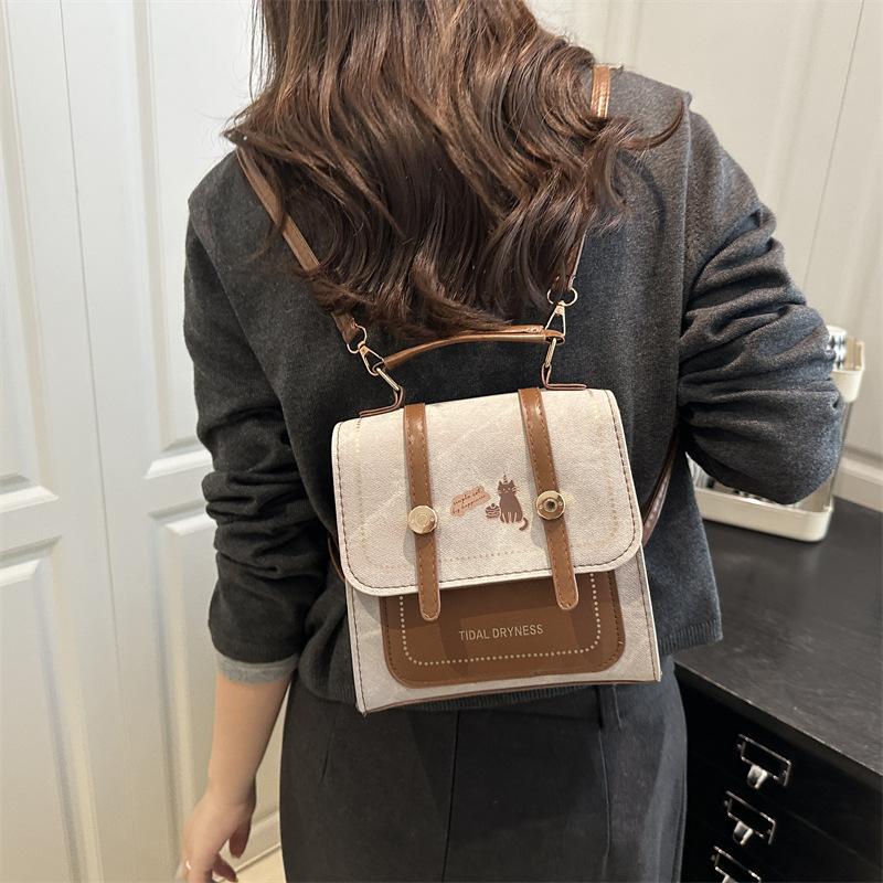 Schoolbag new retro backpack college style Korean version large capacity foreign style commuter casual backpack trendy portable shoulder bag