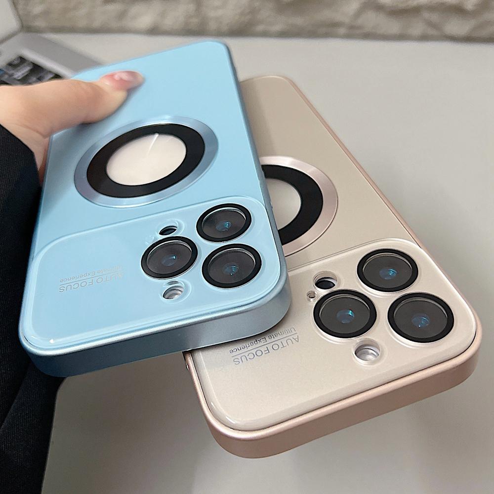 KEYSION Luxury Glass Camera Lens for MagSafe Magnetic Wireless Charging Case for iPhone 12 11 Pro Max Shockproof Phone Cover