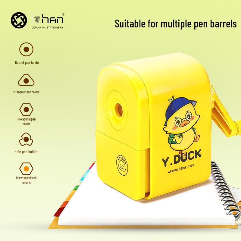 Cartoon Yellow Duck Pencil Sharpener for Kids - Cute Rotating Design