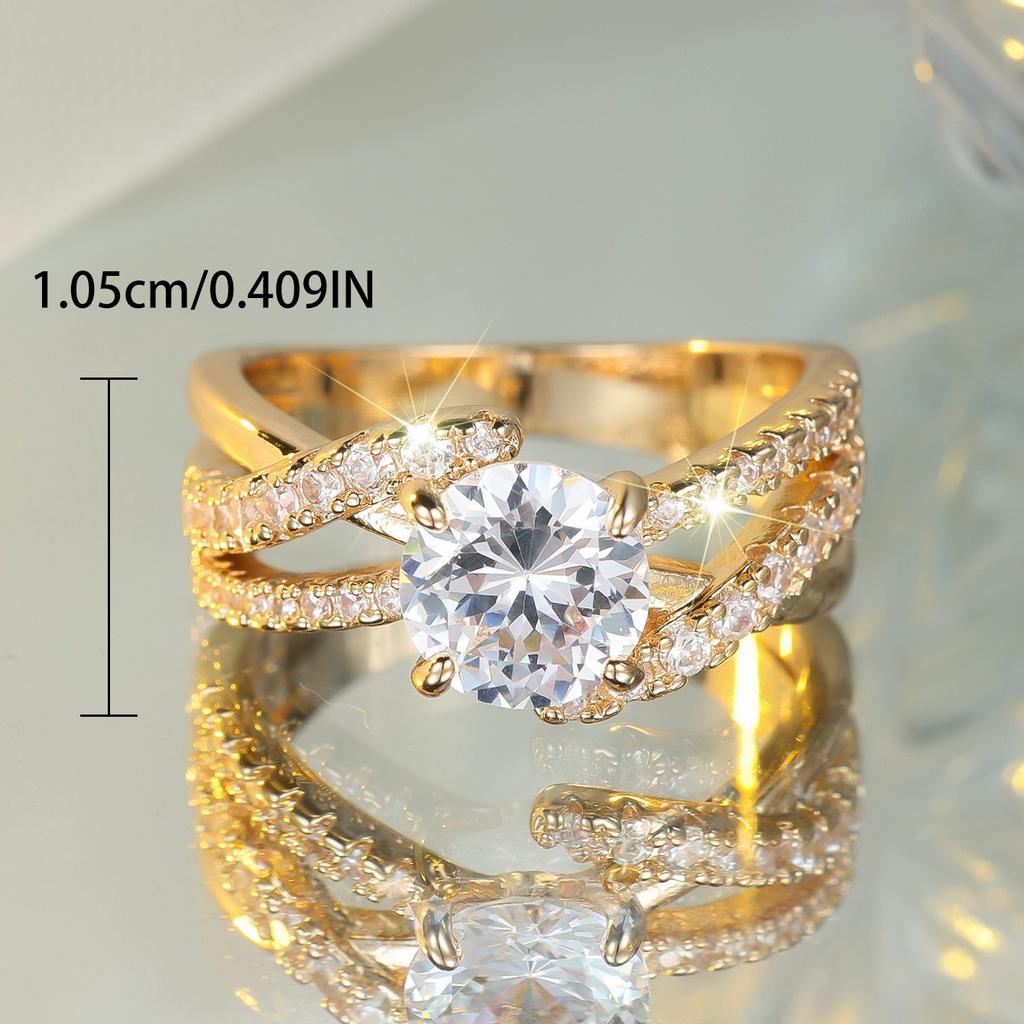 Cute Female White Zircon Stone Ring Gold Color Engagement Charm Wedding Jewelry For Women