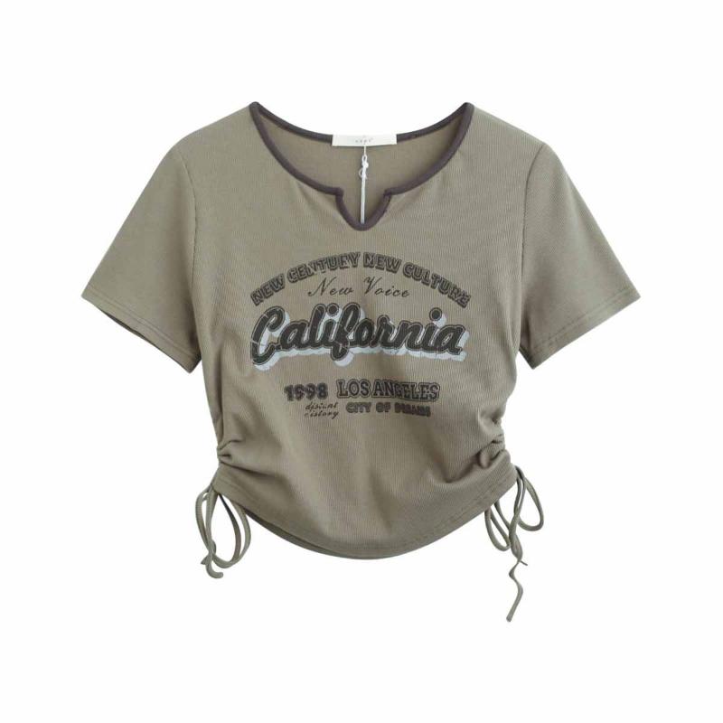 Women's Short Sleeve Large Size V Neck Short Sleeve Casual Fashion Positive Shoulder Short Top