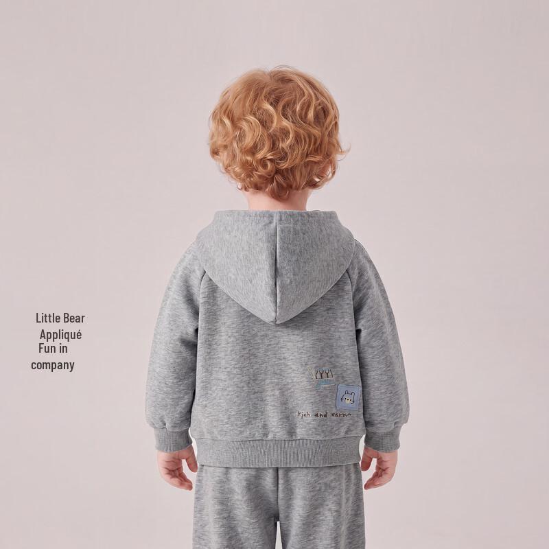 JELLYBABY Boys' 3D Bear Embroidered Hooded Knit Jacket
