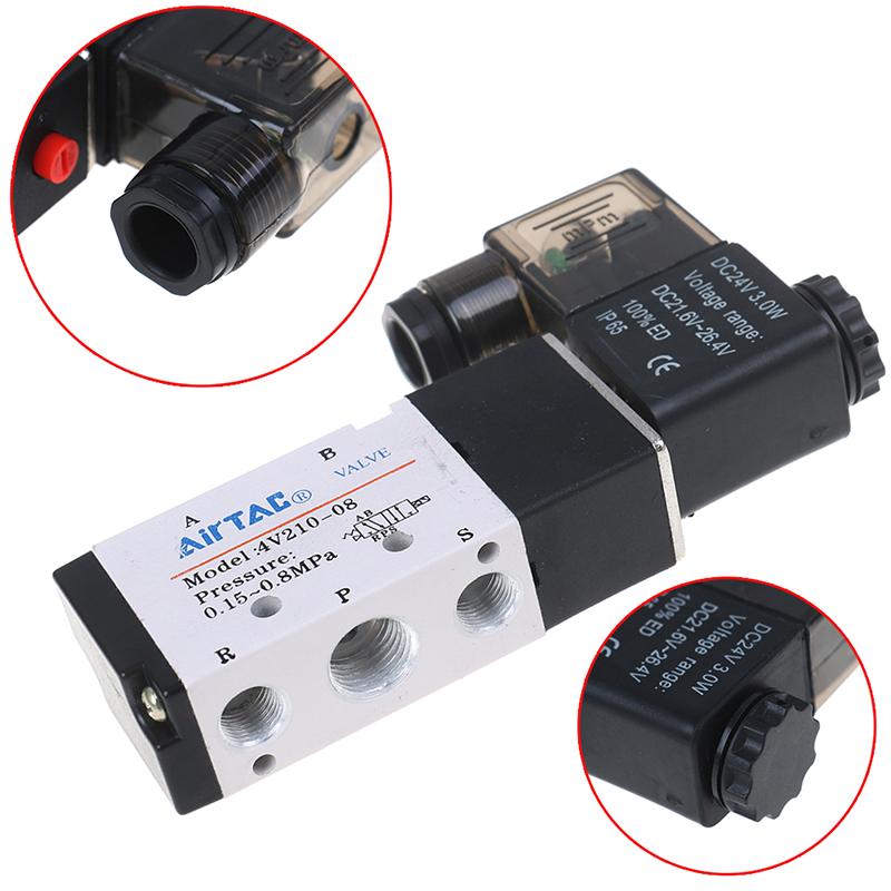 1Pc  5 Way 2 Position 1/4'' Airtac Solenoid Valve 4V210-08 DC24V