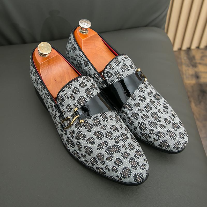 Designer Men's Gold Silver Leopard print Leather Casual Brogues Shoes Formal Wedding Dress Homecoming Footwear  Hombre