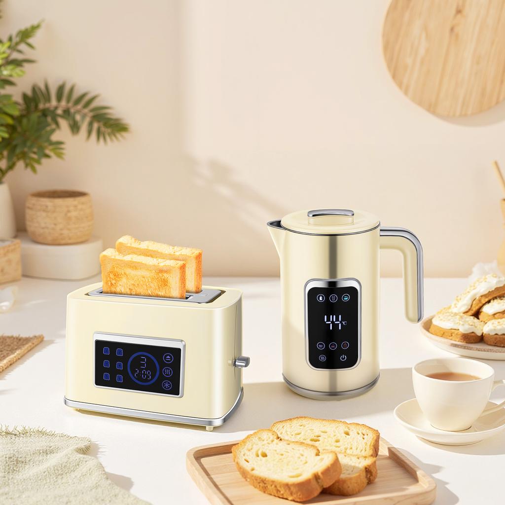 Touch Screen Kettle and Toaster Set - Cream