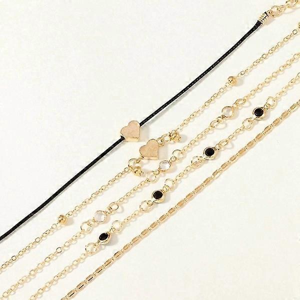 5 Pcs Gold Foot Jewelry Foot Link Ankle Link Foot Chain - Heart & Ball Gold