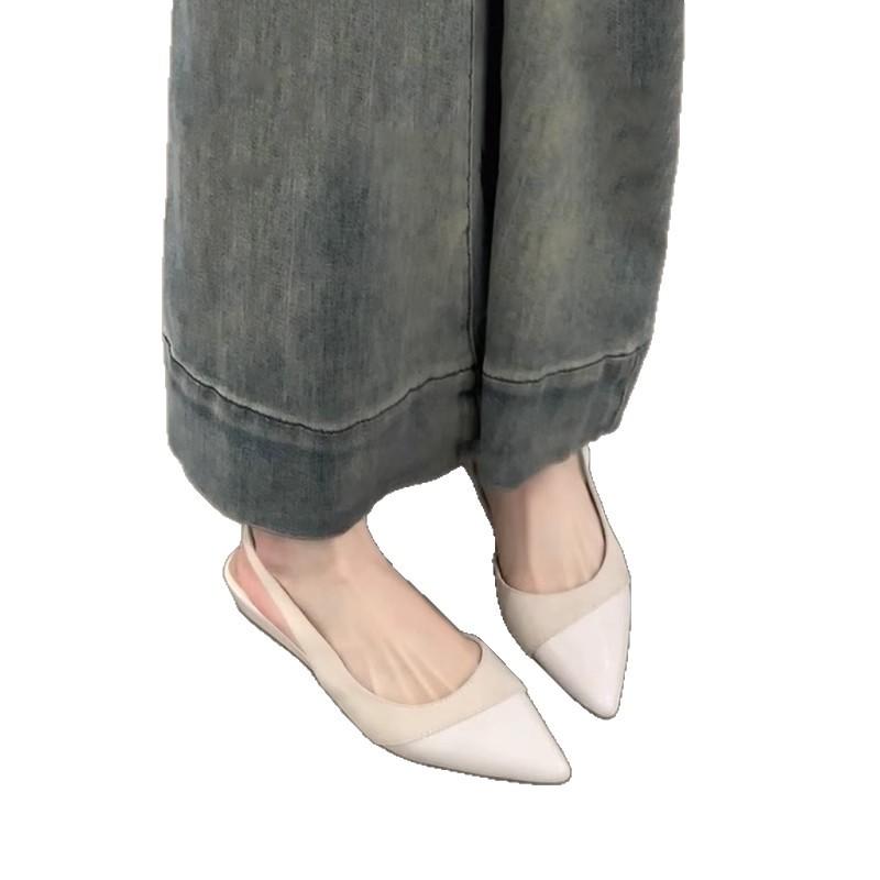 Sheepskin Version~ 2025 New Leather French Temperament Bag Head Sandals Female Flat Fairy Wind Gentle Pointed Single Shoes