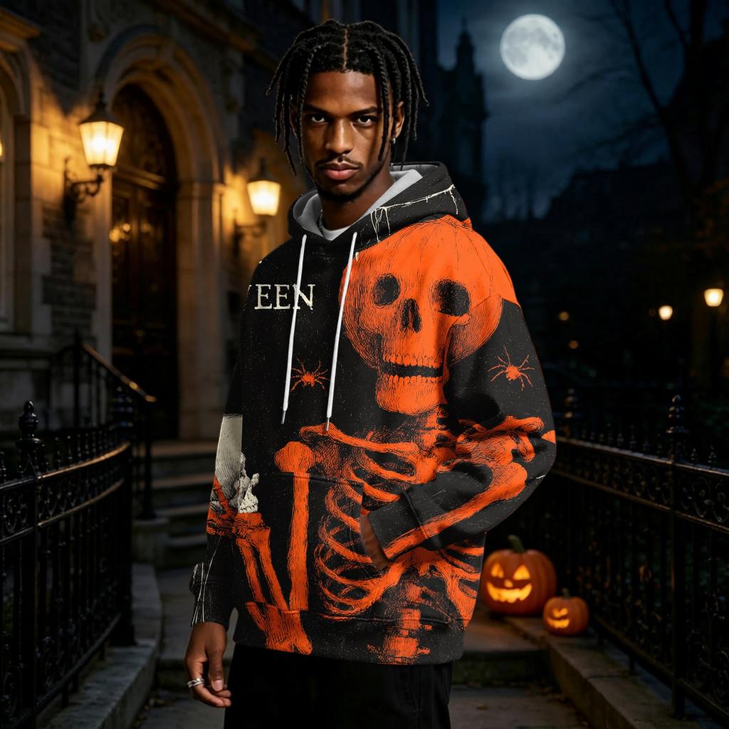 Men's Halloween Printed Long Sleeve Pullover Hoodie