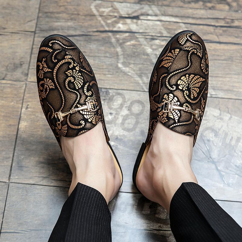 

Half slippers summer new men s shoes fashion trend half drag leather shoes heelless casual slippers lazy shoes Doudou shoes 46