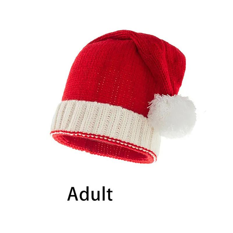 Parent-Child Christmas Hat Big Pompom Mother Kids Knit Beanie Cap Winter Warm Infant Bonnet Girls Boy Xmas Gift Baby Accessories
