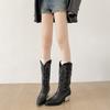 Retro Black British Thick-heeled Western Cowboy Boots for Women's 2025 New Autumn with Skirt and Thin Medium Boots
