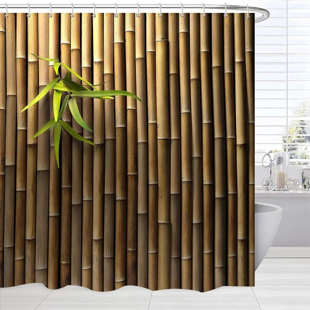 Unframed Bamboo Zen Shower Curtain Green Nature Forest Stone Spa Candle Summer Tropical Bamboo Forest Orchid Bathroom Decor With