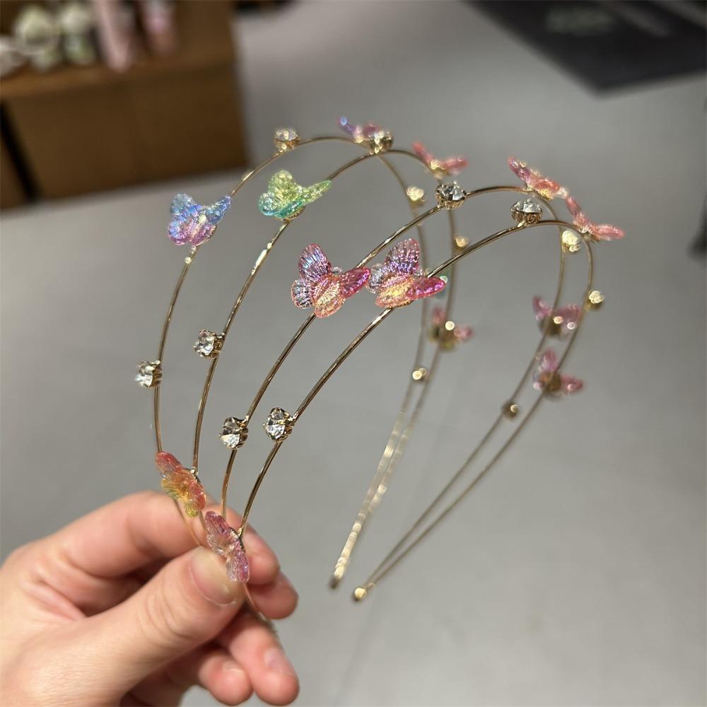 Thin Butterfly Head Hoop Rhinestone Flower Hair Hoop Double Root Hair Bands Wedding