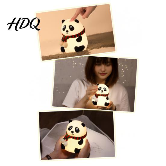 Panda Night Light Silicone LED Light Rechargeable Cartoon Bedside Lamp with 7 Children Room Nightlight Colors Soft Color Changing Desk for