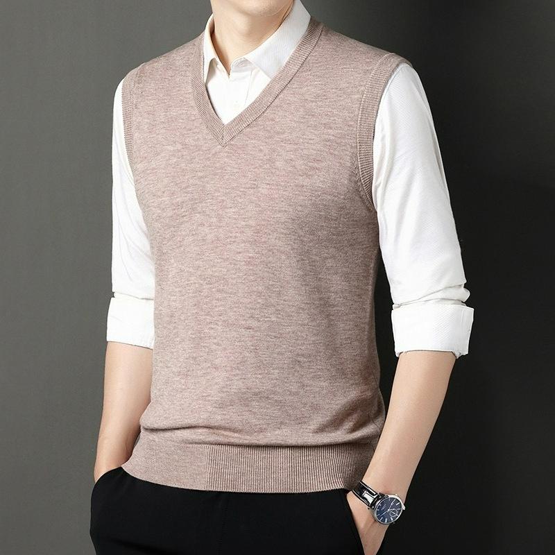 Wool Men's Autumn and Winter Thickened Vest Sleeveless Chicken Heart Collar Sweater Wool Vest Men