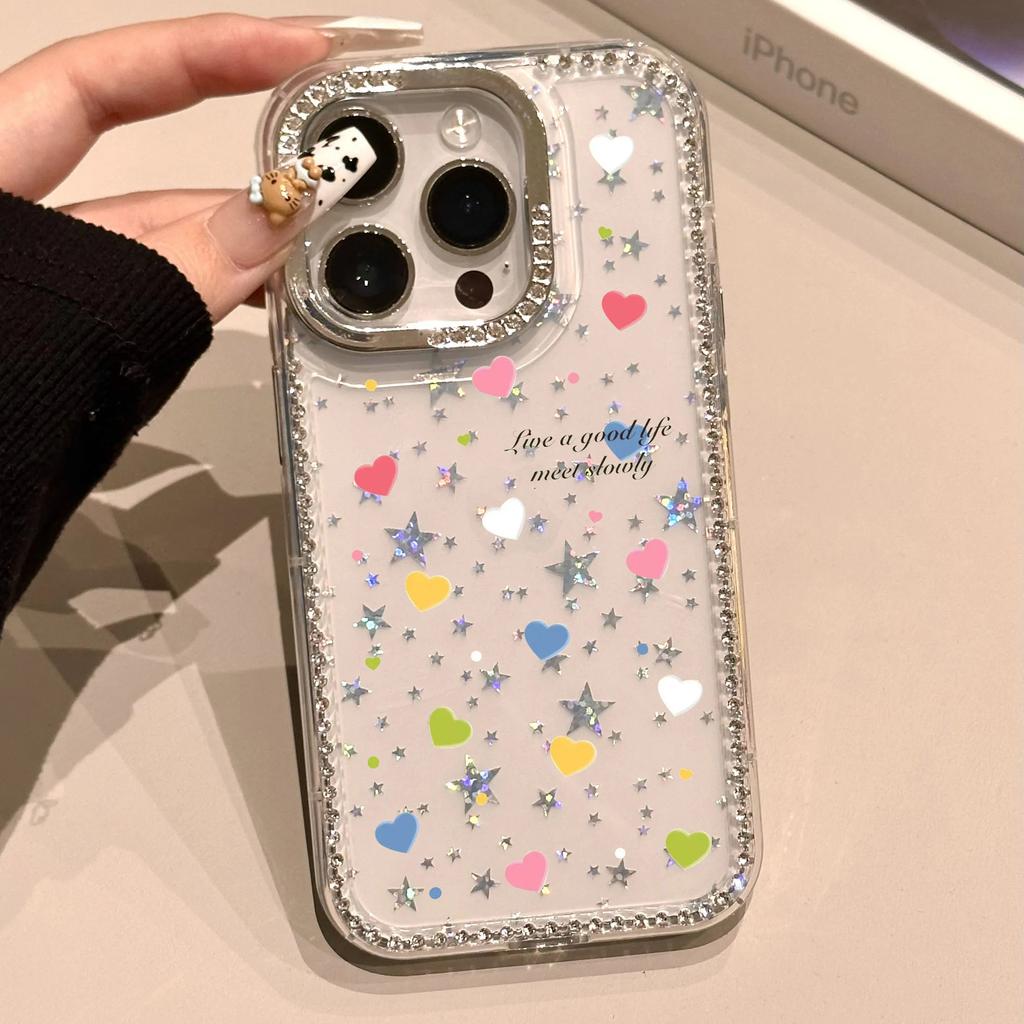 Color love applies to Apple iPhone17Pro mobile phone case 15/16 laser 13 flash diamond star 12 niche 14