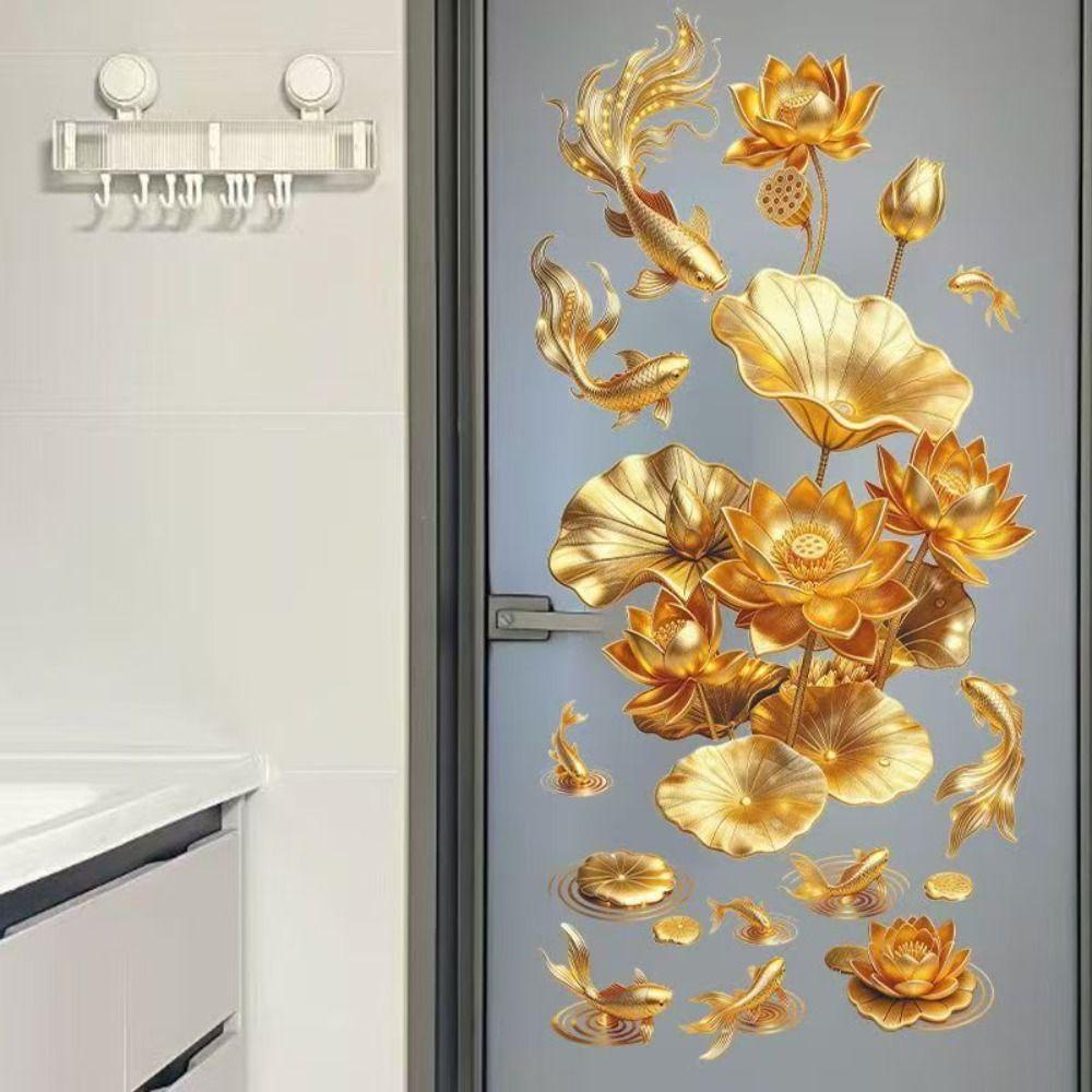 2Pcs Anti Static Flower Koi Sticker PVC Electrostatic Wall Sticker  Window Decoration