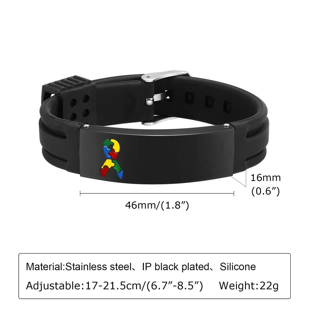 Vnox 12mm/16mm Personalized Autism Awareness Bracelet, Men Women Custom Medical Alert ID Bracelets,Anti-Lost Adjustable Bracelet