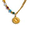 JINYOU 1887 Natural Stone Beads Stainless Steel Sun Pendant France Necklace Women Collar Collarbone Chain Trendy Jewelry Bijoux