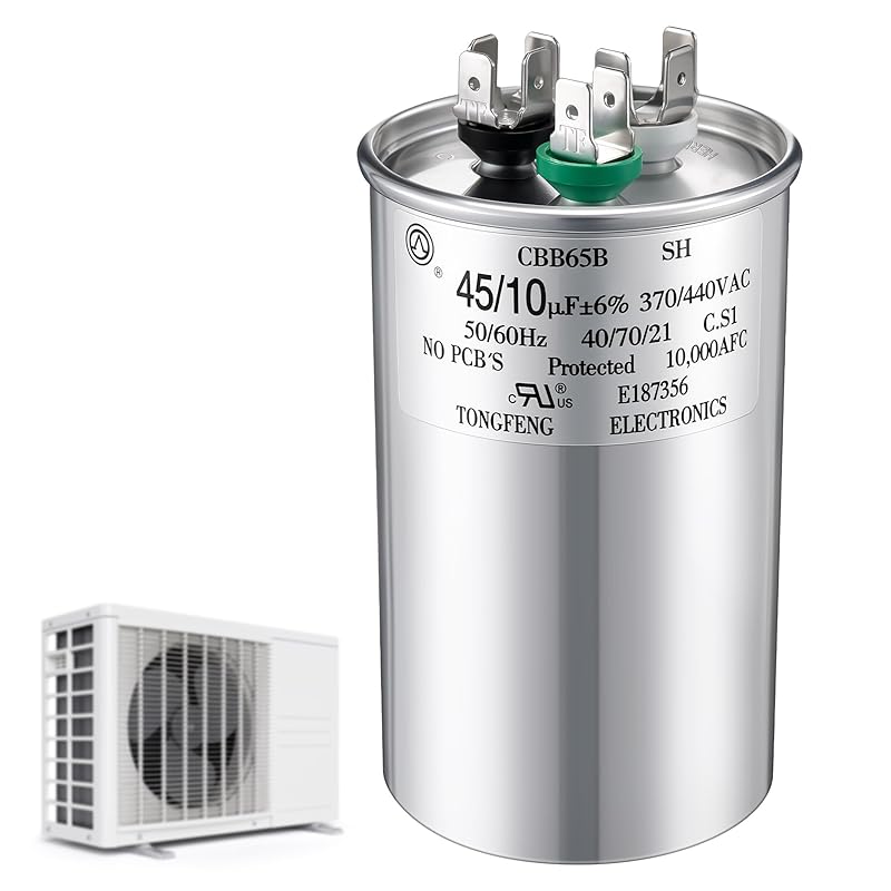 55+15 uF±6% 370/440V CBB65 Dual Run Round Capacitor for AC Motor, HVAC Capacitor, Air Conditioner Replacement, Heat Pump, Fan Start, Condenser