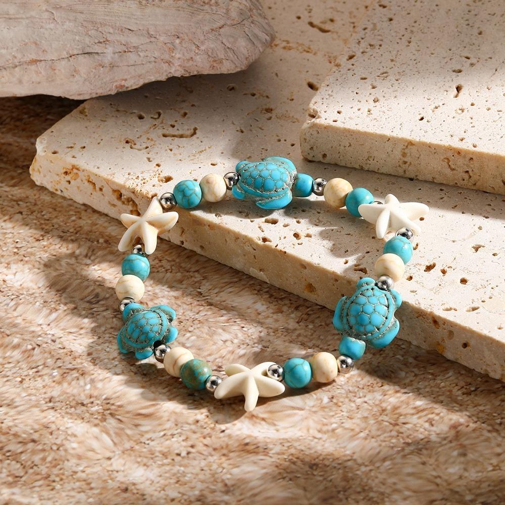 Sea Series Starfish Beaded Bracelet Ornaments Shell Beaded Handstring Turtle Woven Bracelet  Girls