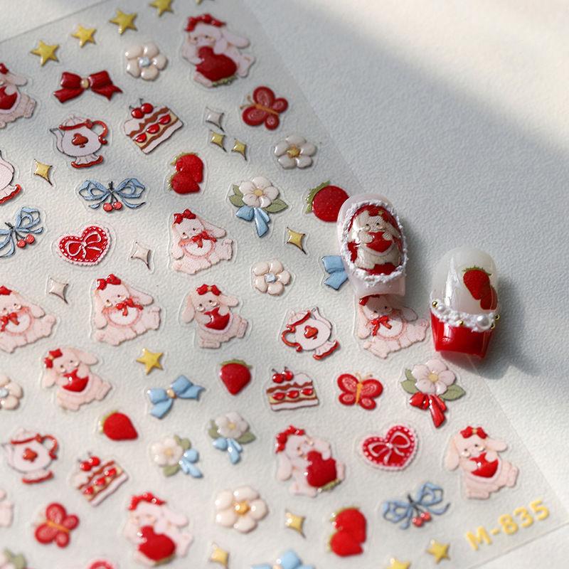 Neues Frucht Erdbeer Gelee Nageldesign Niedliche Aufkleber Liebling Kirsche Schleife Hase DIY Nageldekoration
