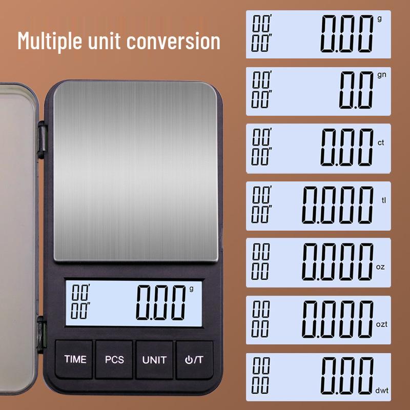 Coffee Scale Mini Precision Balance, 2kg Pocket Scale with 0.01g Accuracy, Jewelry and Carat Gold Scale for Medicinal Materials