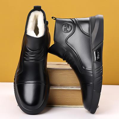 Golden Sapling Winter Wool Snow Boots Men Concise Black Leather Business Warm Shoes Man Leisure Formal Boot Dress Casual Shoes