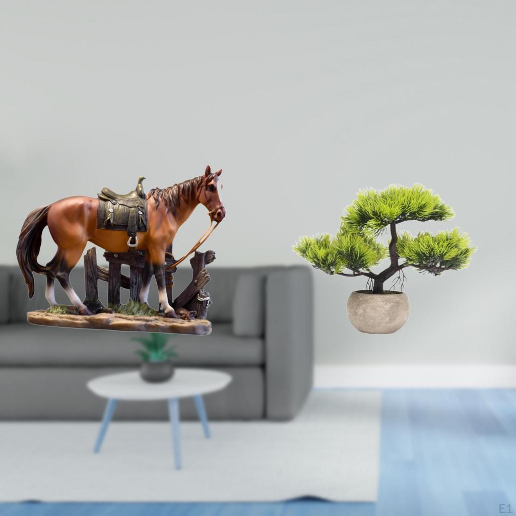 Majestic Equine Bonsai Resin Sculpture Greenery Ornament for Home Office Desk Decor And Animal