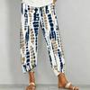 Women Plus Size Navy Blue Floral Paisley Printed Loose Cross Hem Cropped Pants With Pockets
