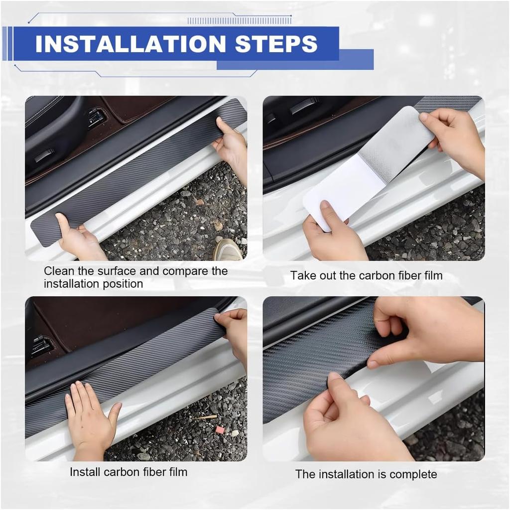 4PCS Tri-Color Door Sill Protectors, Anti-Scratch Carbon Fiber Entry Step Guard Sticker, Universal Car Front/Rear Door Threshold Protection Stripe