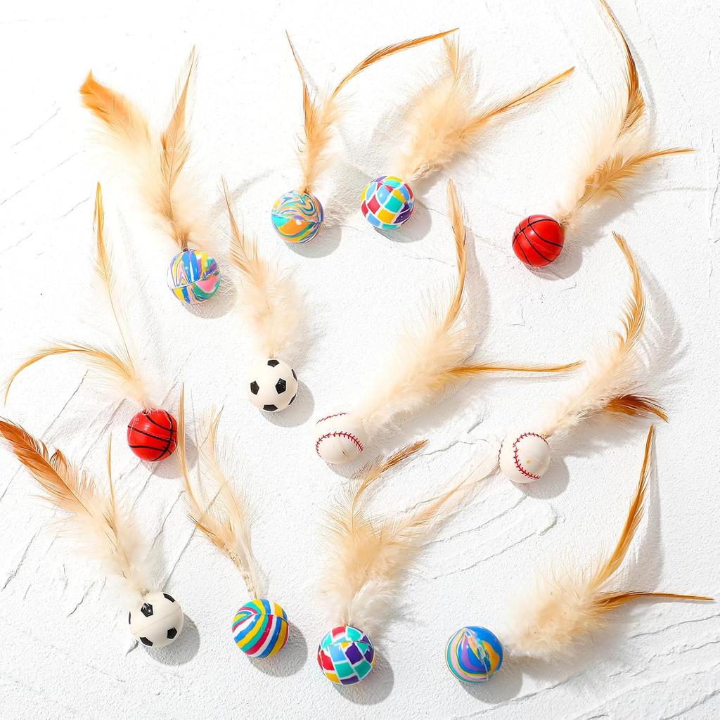 Soulchen 40 Pcs Interactive Cat Feather Ball Toy Set 2025 New Bouncy Rubber Elastic Rolling Balls Toy with Feather for Bored Indoor Cats Playful