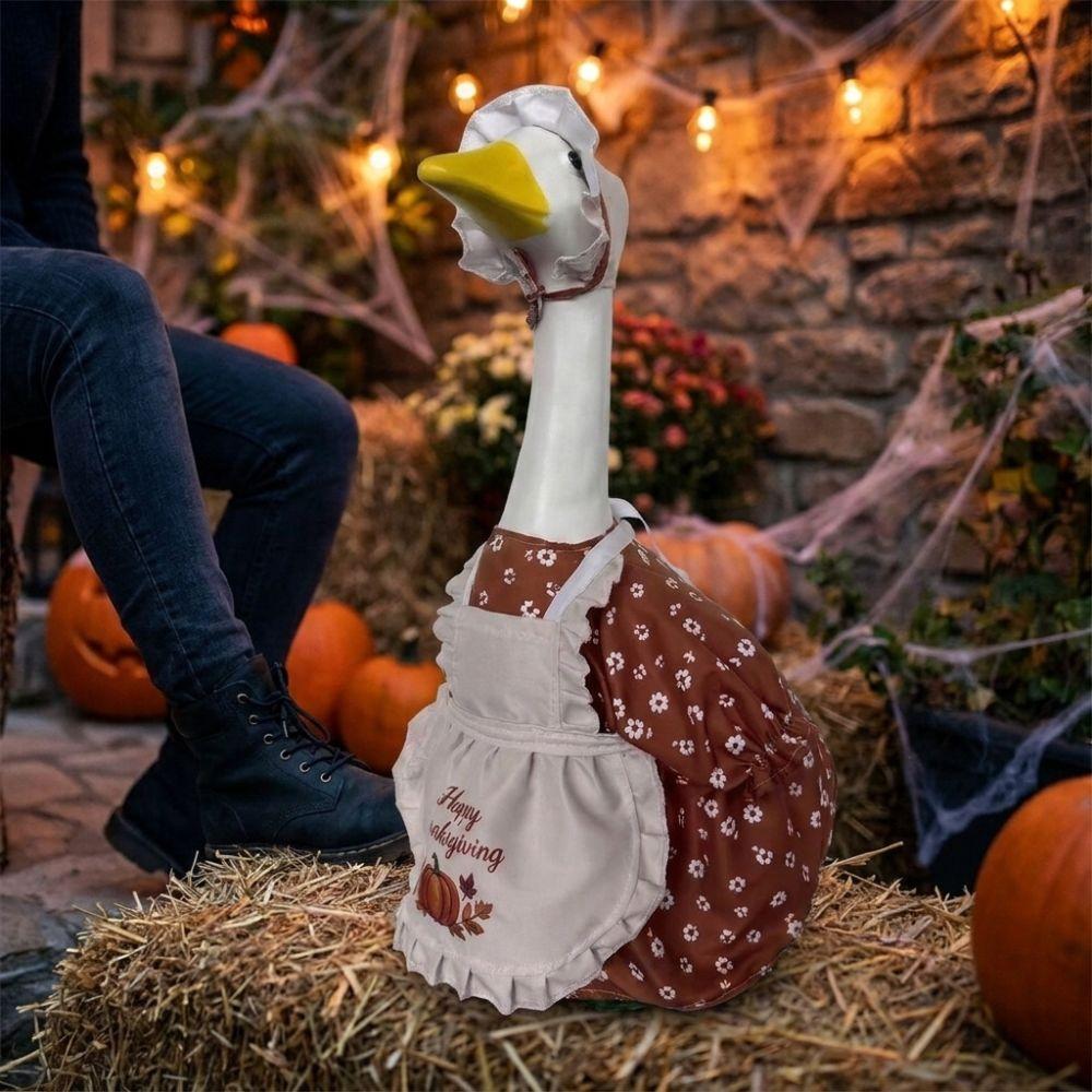 Pumpkin Print Thanksgiving Porch Goose Dress Outfit Goose Apron Suit for 23 Inch Yard Goose