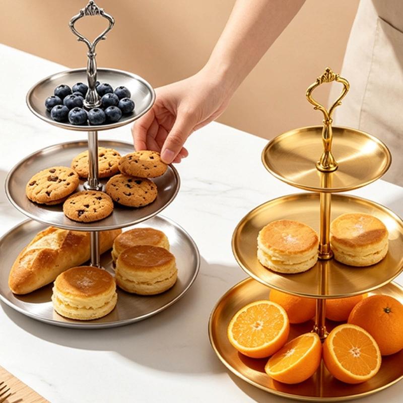 3 Tiers Metal Dessert Platters With Stable Base Display Stands Serving Tray For Wedding Receptions And Home Use
