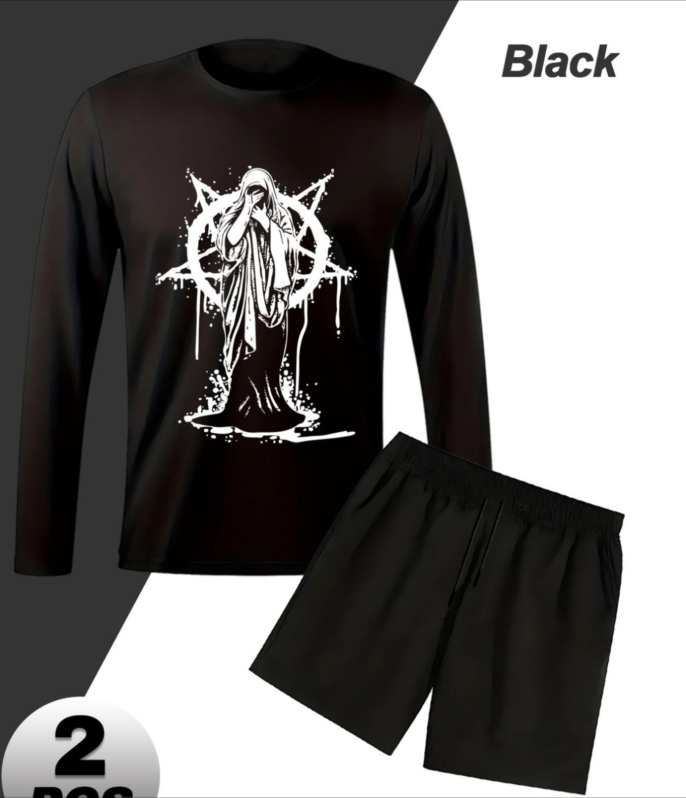 

Long Sleeve & Shorts Set for Men, Stretch & Quick-Dry, Ideal for Gym & Training XXL чорний