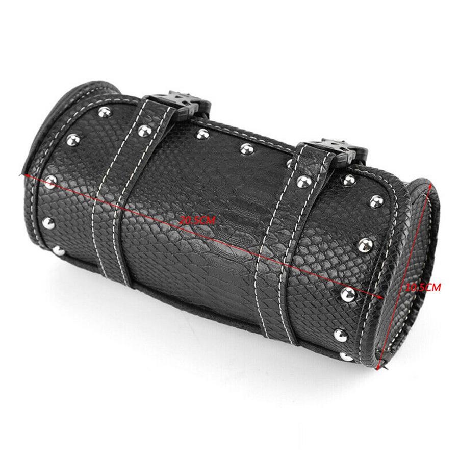 Black PU Leather Motorcycle Scooter Saddle Fork Roll Barrel Tool Bag Universal