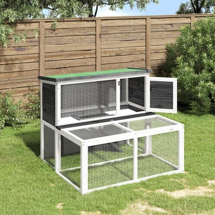 Clapier - Maison Exclusive - Gris - Bois de pin massif - 2 niveaux avec plateau extractible