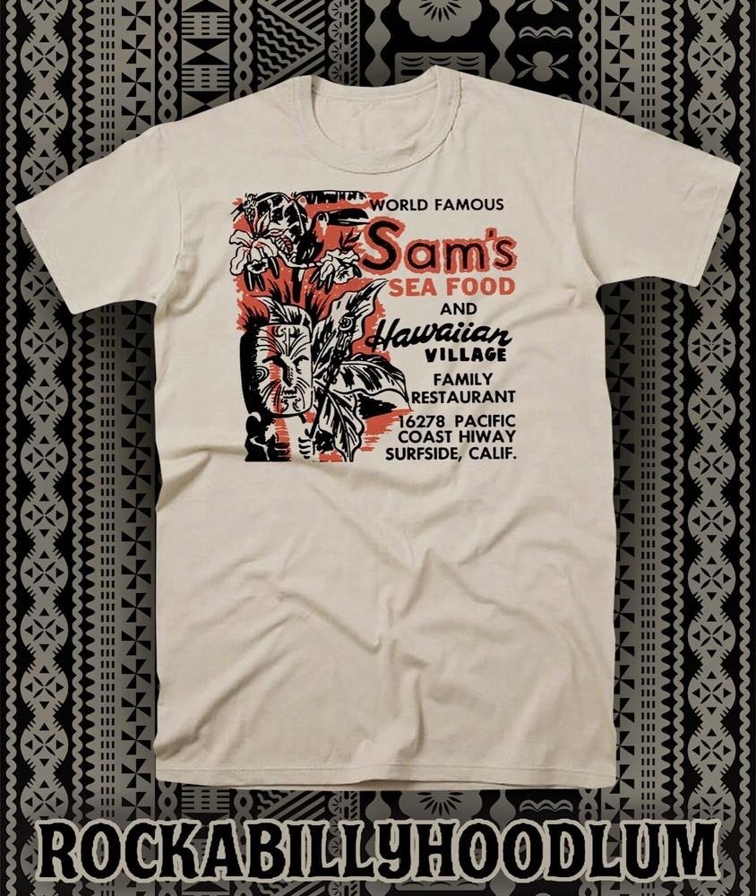 

Retro Tiki Art Tee T Shirt Bar Mug Restaurant Sams Seafood Hawaiian Village CA Unisex T-Shirt XXXXL