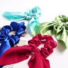 Solid Color  Satins Scrunchie With Bunnies Ears Design Soft Fabric Stretchy Hair Rope Accessories For Women Girls