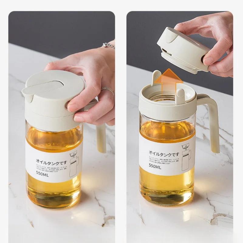 Öldosierer mit tropffreiem Schwerkraftdeckel Automatisches Öffnen-Schließen Glasölflasche Küche Auslaufsicher Sojasaucen-Essigbehälter