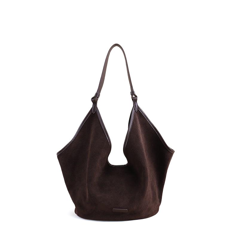 Коричневая замшевая сумка-хобо тоут для женщин – Мягкая сумка через плечо из искусственной кожи с широким ремнем, Повседневный стиль