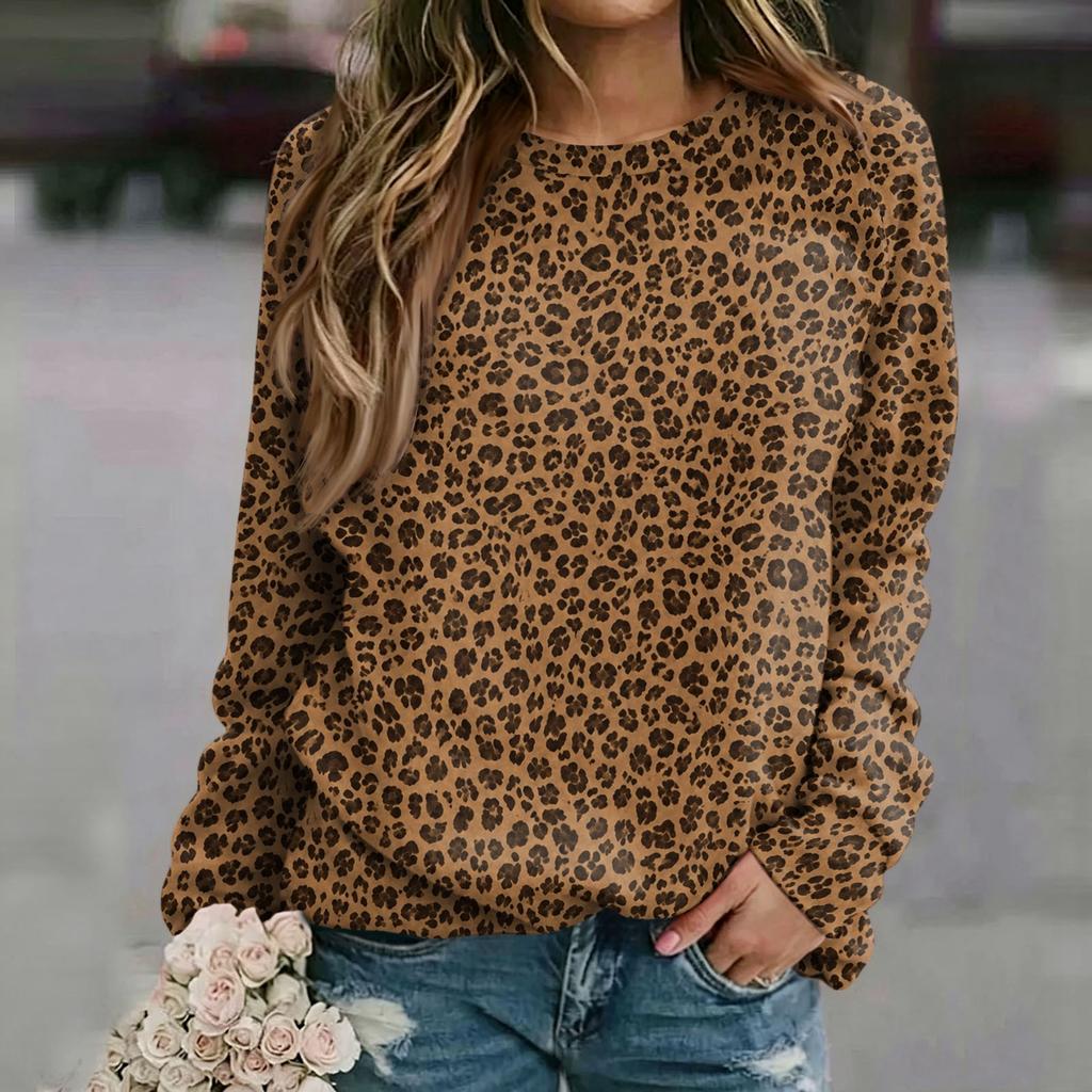 Damen Casual Top mit Leopardenmuster und Raglanärmeln