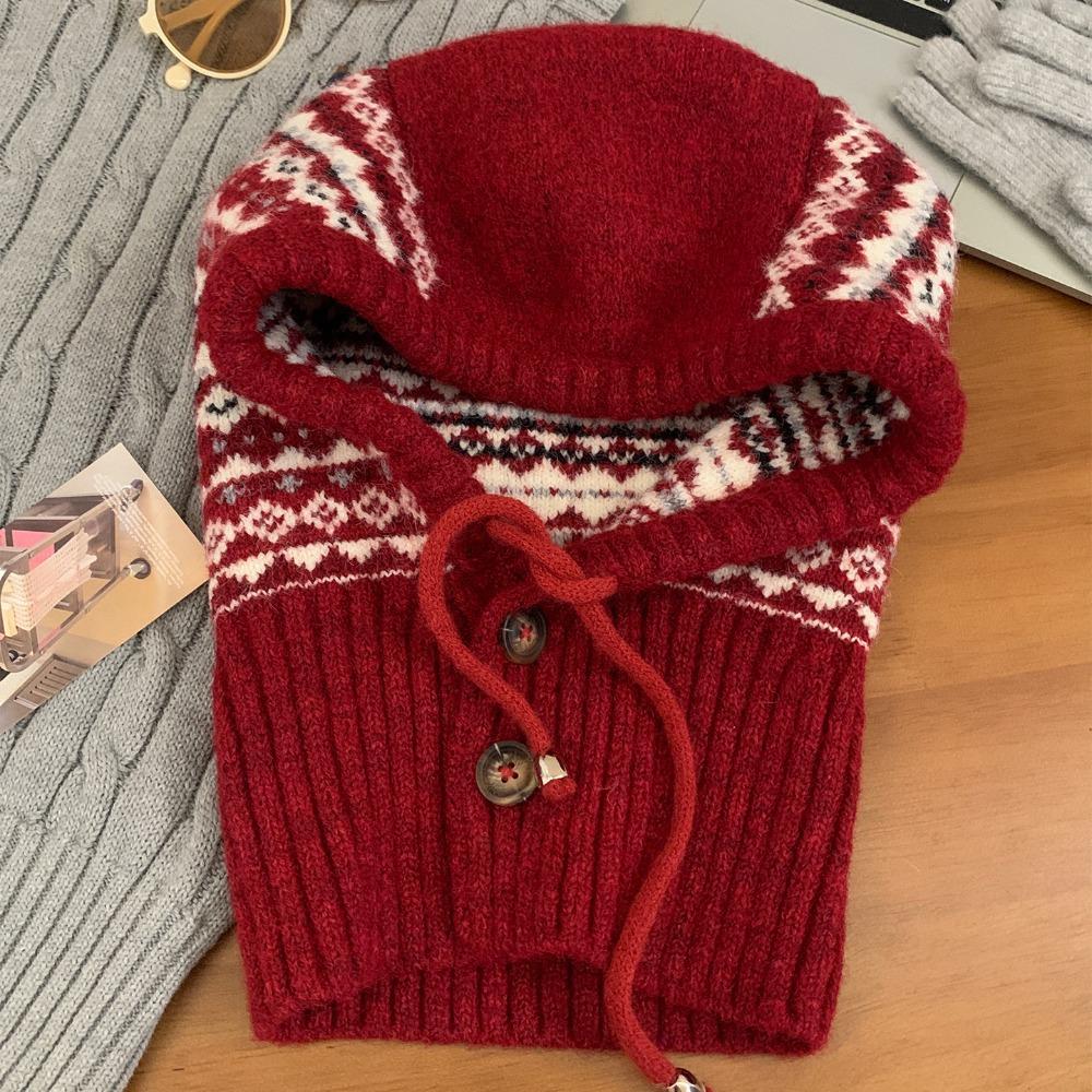 Pullover Hat Jacquard Balaclava Hat Printed Winter Cap Fashion Fair Isle Style Knitted Hat  Outdoor
