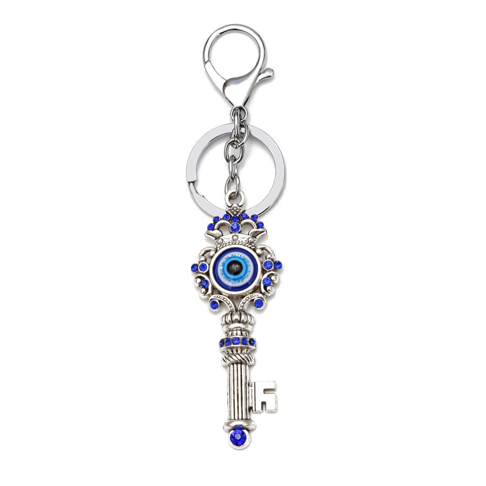 Lucky Eye Alloy Fatima Hand Elephant Owl Tree of Life Keychain Blue Turkish Evil Eye Key Chain Car Keyring for Women Men Jewelry