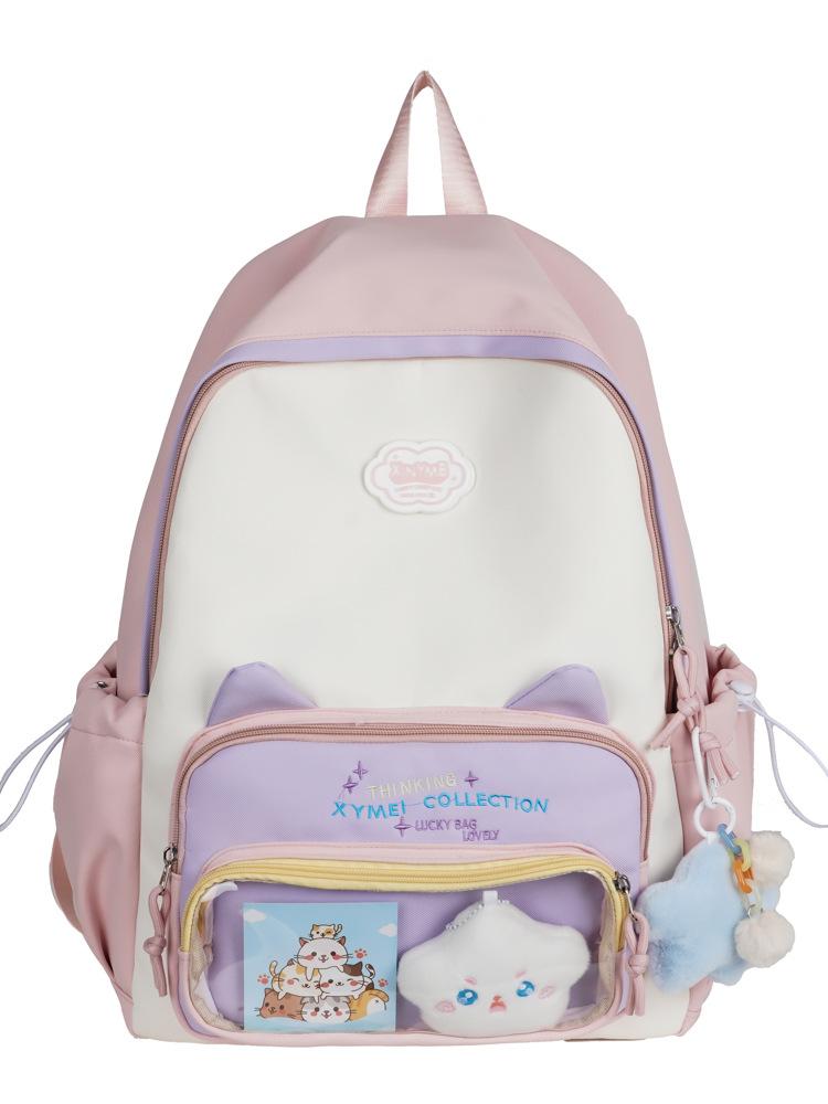 Schoolbag college style schoolbag female junior high school students cute Japanese transparent bar pain bag large food backpack student backpack tide