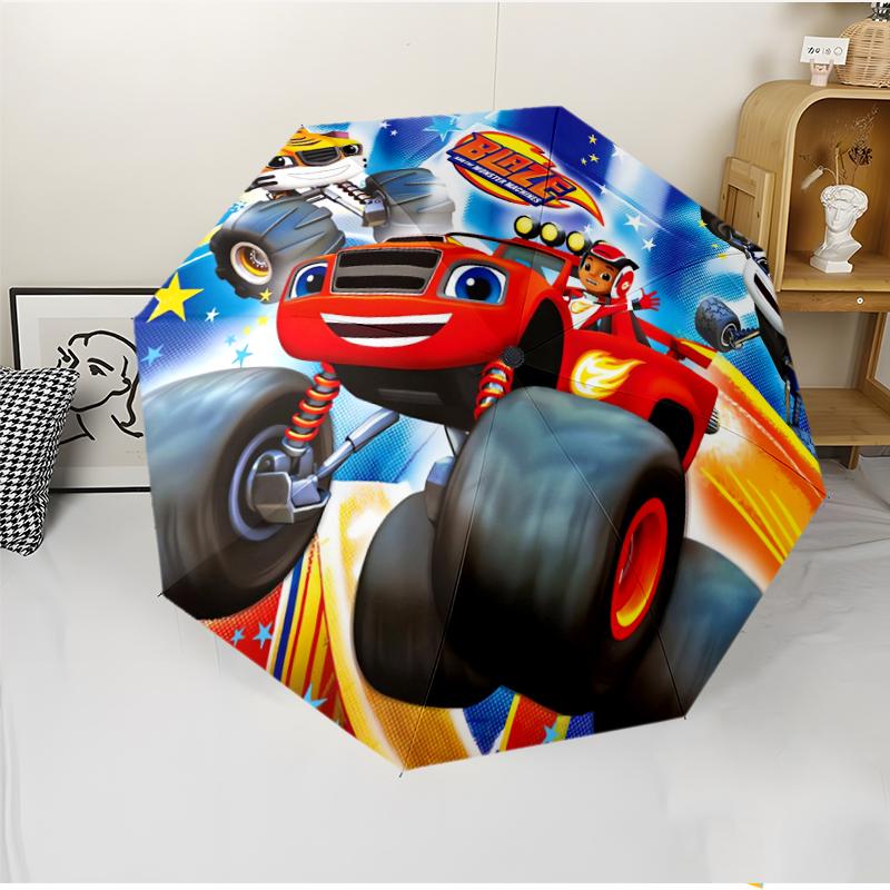 Monster Machines Fashionable Automatic Opening/Closing Folding Umbrella. Portable and Foldable, Ideal for Gift, Travel, and Daily Use.
