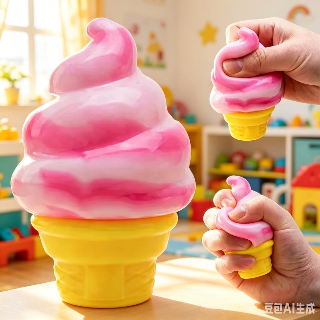 Gradient Pink Ice Cream Cone Squish Fidget Toy Creamy Smooth Squeeze Toy Stress Relief Sensory Decompression Gift For Kids